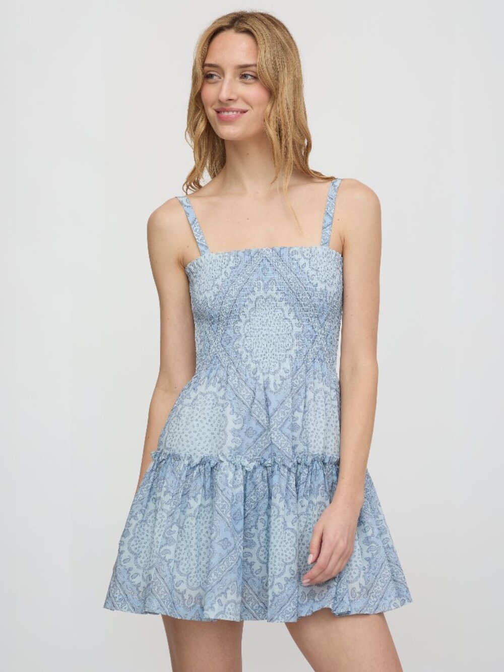 Hill House Home The Seraphina Mini Nap Dress - Dusty Blue Paisley Scarf Size XSD